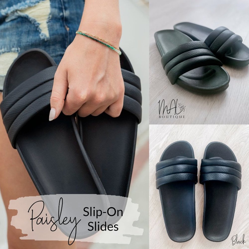 Paisley Slip-On Slides- BLACK